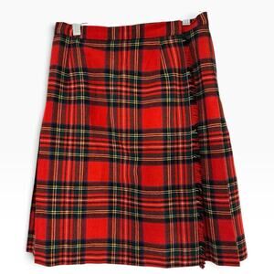 Glen Avon Red Green Tartan Plaid Pleated 100% Wool Mini Skirt Women’s Size 26